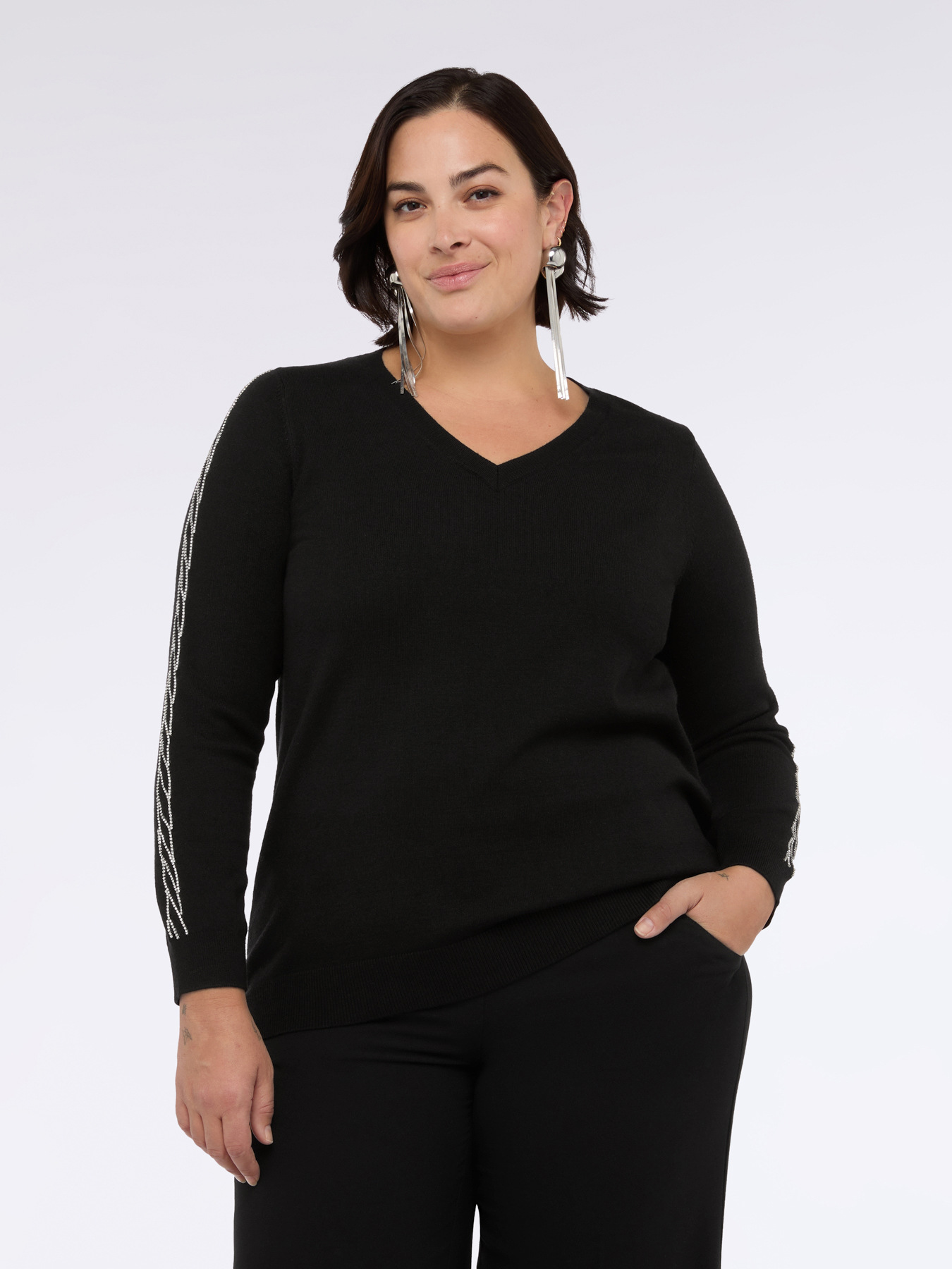 V-neck sweater with rhinestone embellishments image number 3