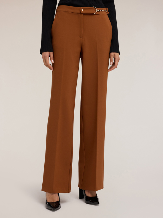 Wide-leg palazzo pants with metal belt loop