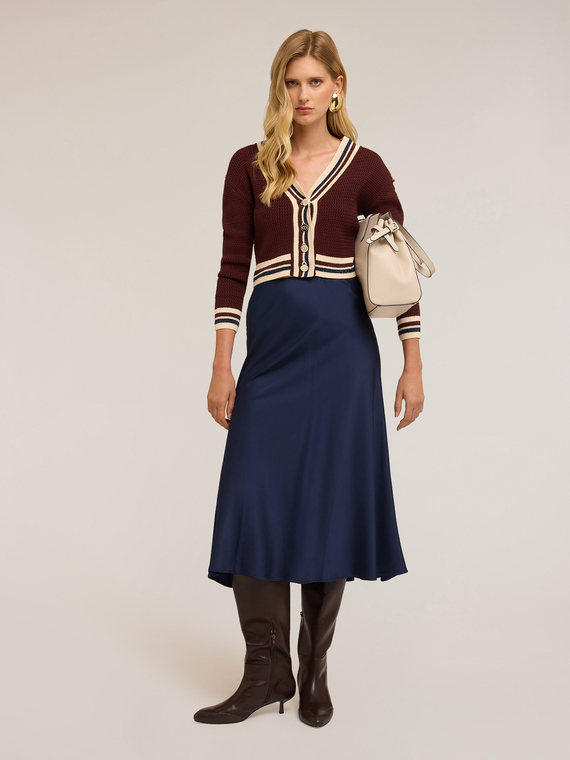 Short knitted cardigan with striped edges