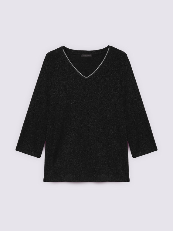 Lurex jersey V-neck T-shirt