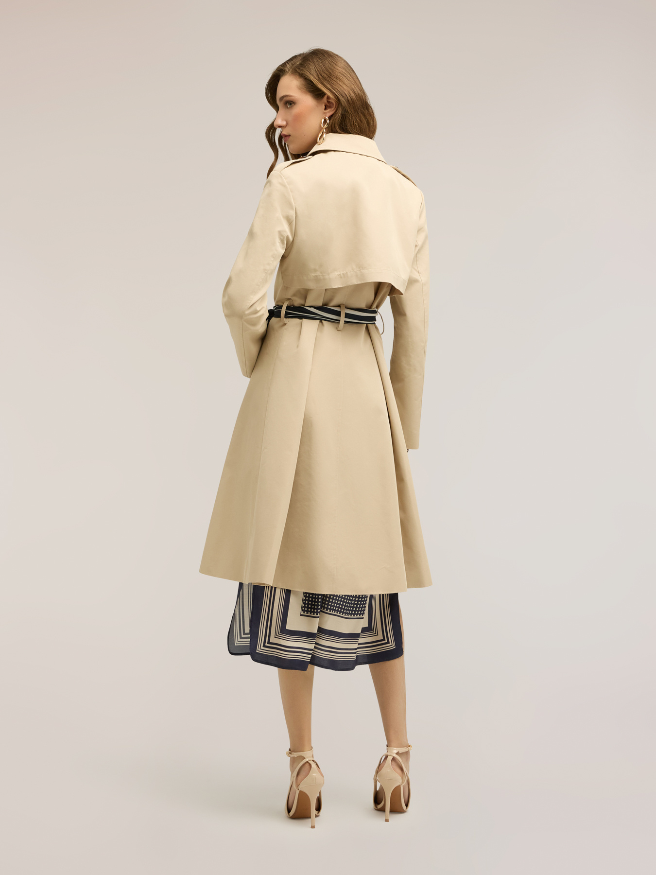 Mixed cotton drill trench coat with double belt image number 2