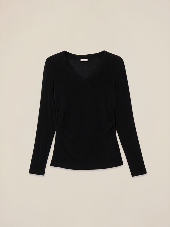 T-shirt misto cashmere scollo a V