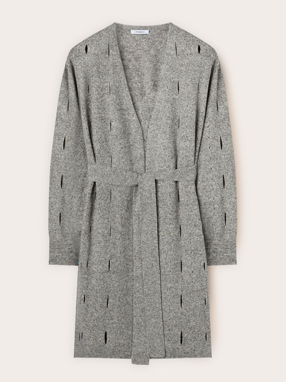 Long knit cardigan with ajouré work