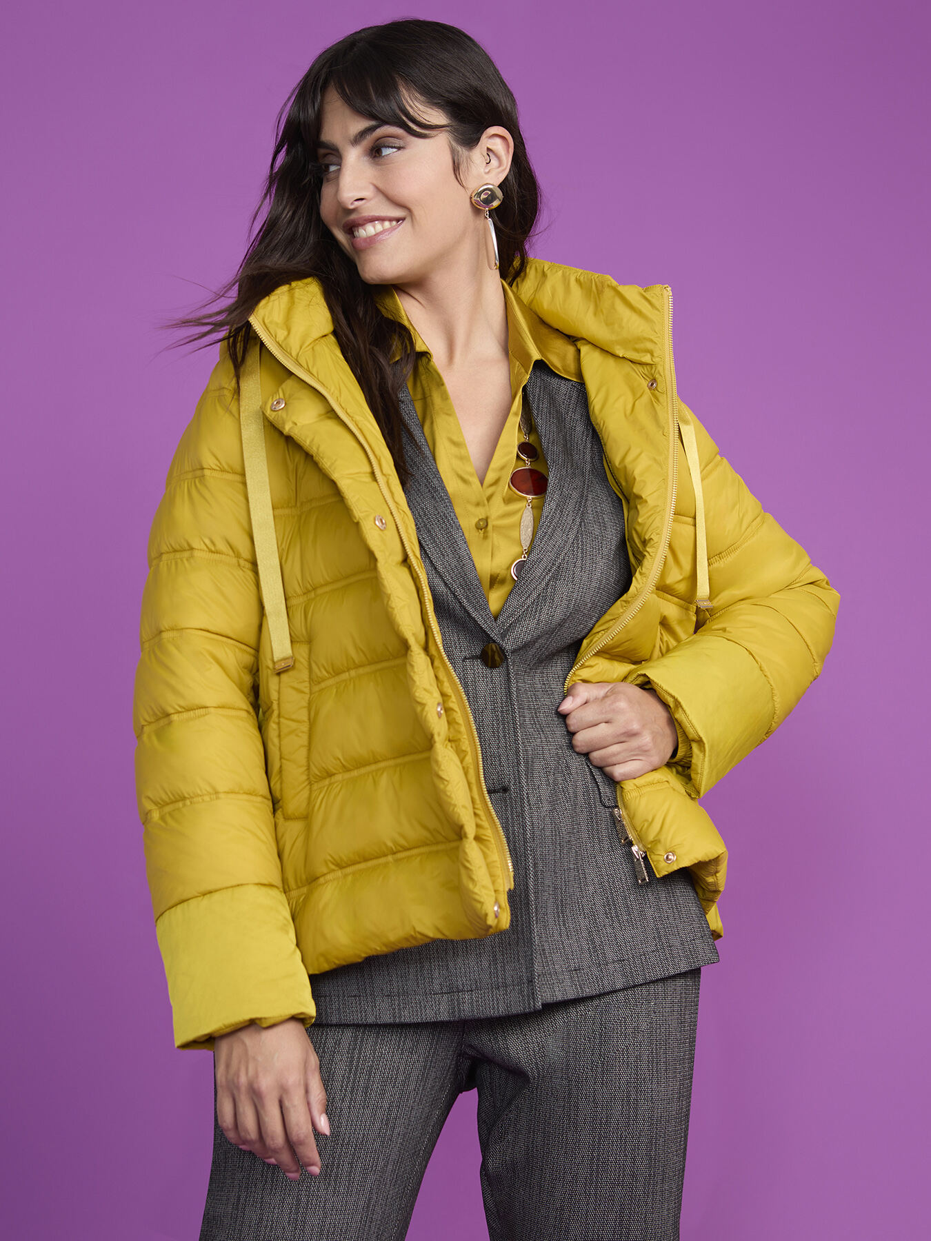 Hybrid down jacket with hood and drawstring image number 0