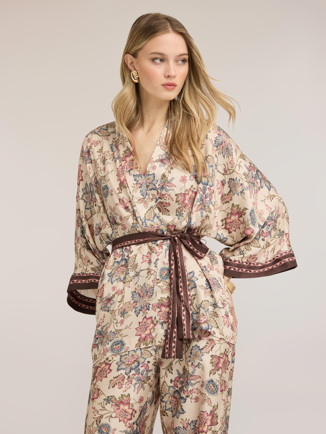 Camicia kimono in raso con stampa image number 0