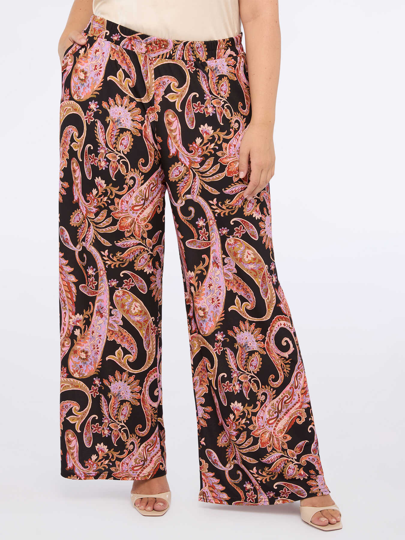 Pantaloni wide leg in jersey con stampa paisley image number 2