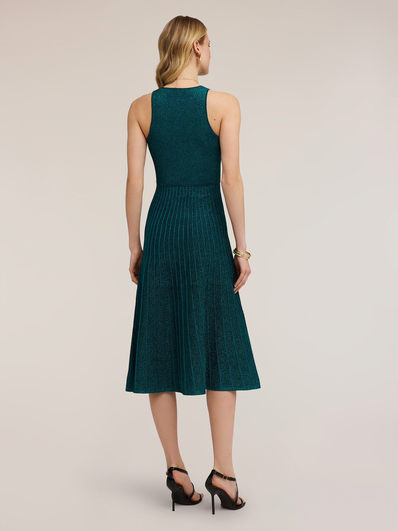 Flare pleated knit dress image number 1