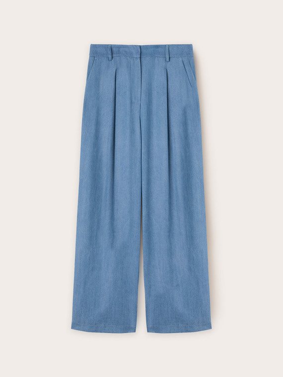 Pantaloni palazzo cu pliuri din lyocell