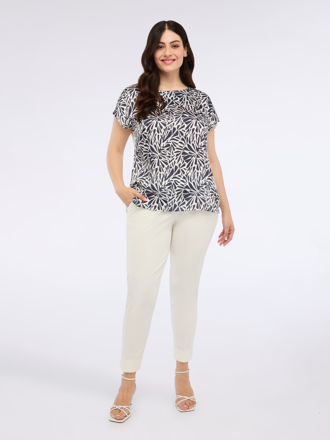 T-shirt bimaterica con stampa foliage image number 3