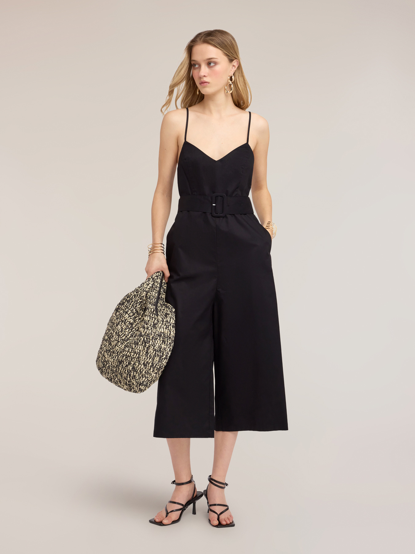 Jumpsuit aus Popeline mit G&uuml;rtel und Palazzo-Bein image number 0