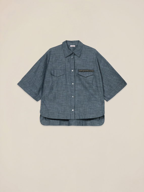 Camicia oversize misto lino effetto denim