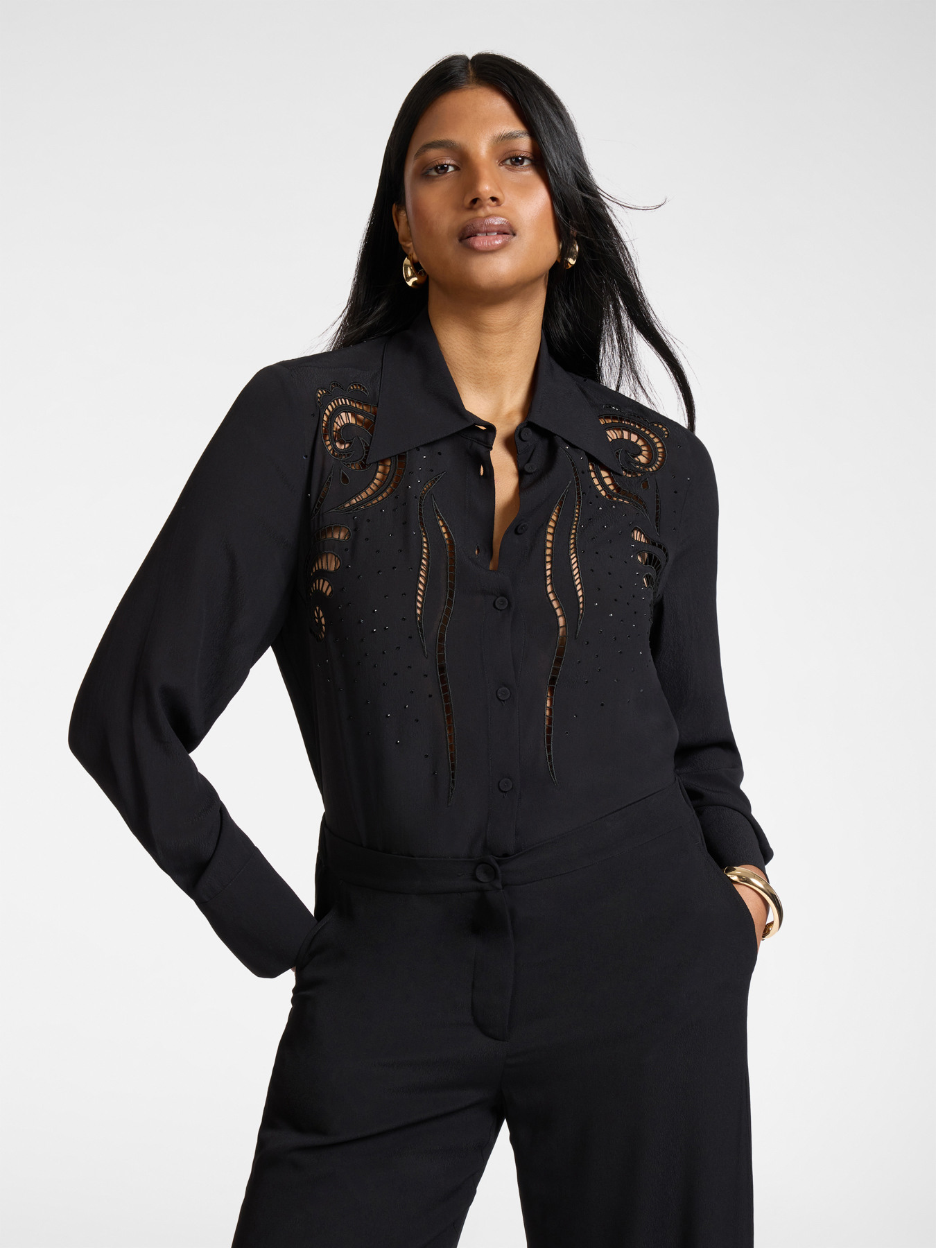 Viscose shirt with openwork embroidery image number 0