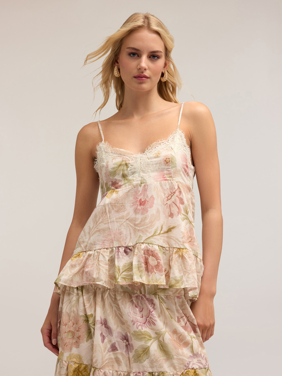 Cotton muslin top with floral pattern
