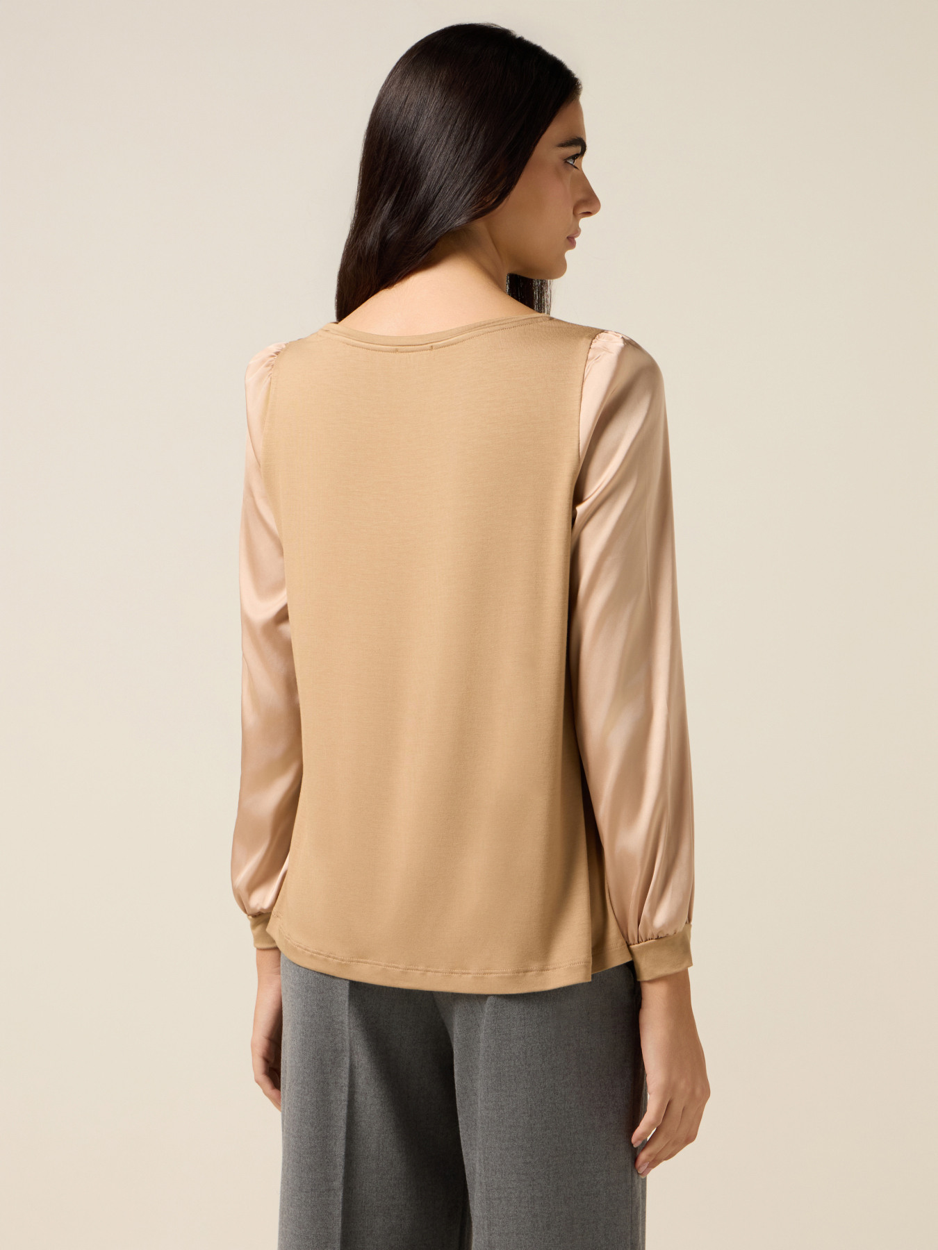 Bi-material t-shirt with print and appliqués image number 1