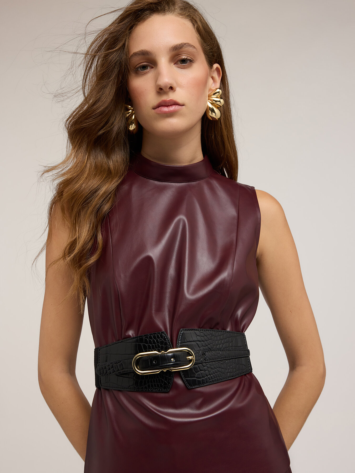 Cintura alta elastica con fibbia in metallo image number 0