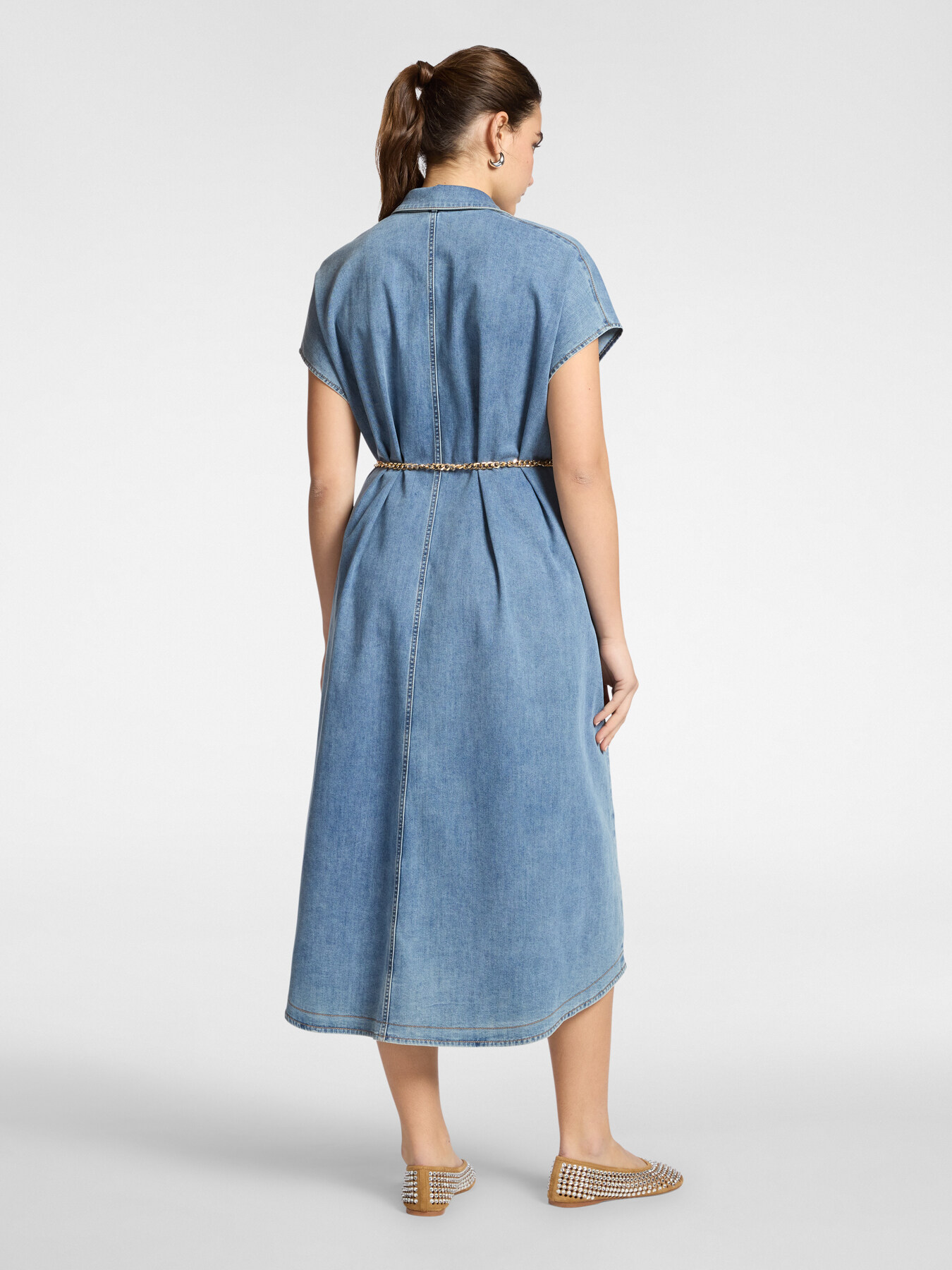 Abito in denim con cintura image number 1