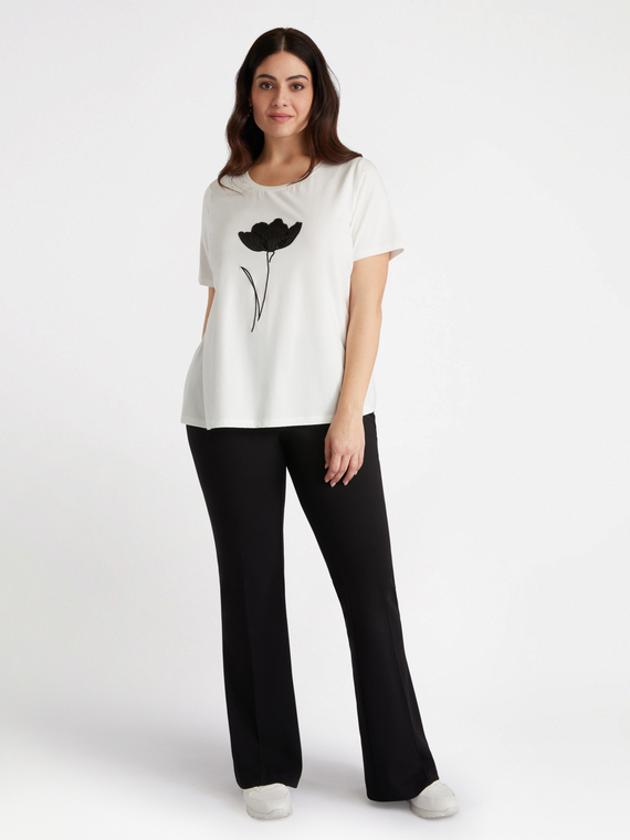 T-Shirt mit Blumendruck und Perlen