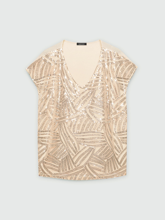 T-Shirt mit Paillettenstickerei und Viskose LENZING™ ECOVERO™