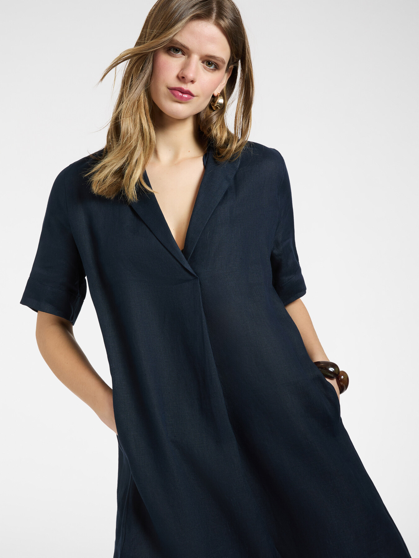 Short sleeve linen shirt dress image number 3