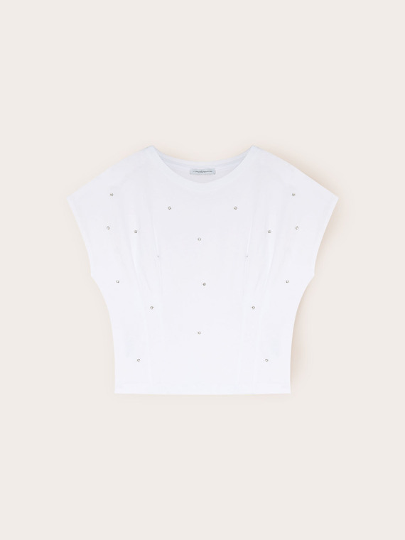 Tricou din jersey cu pietre brodate