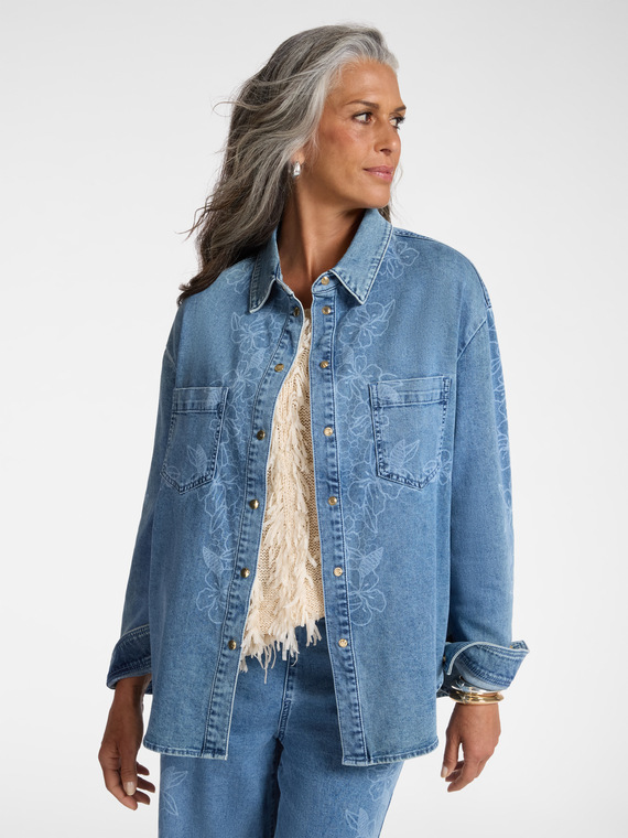 Floral denim shirt