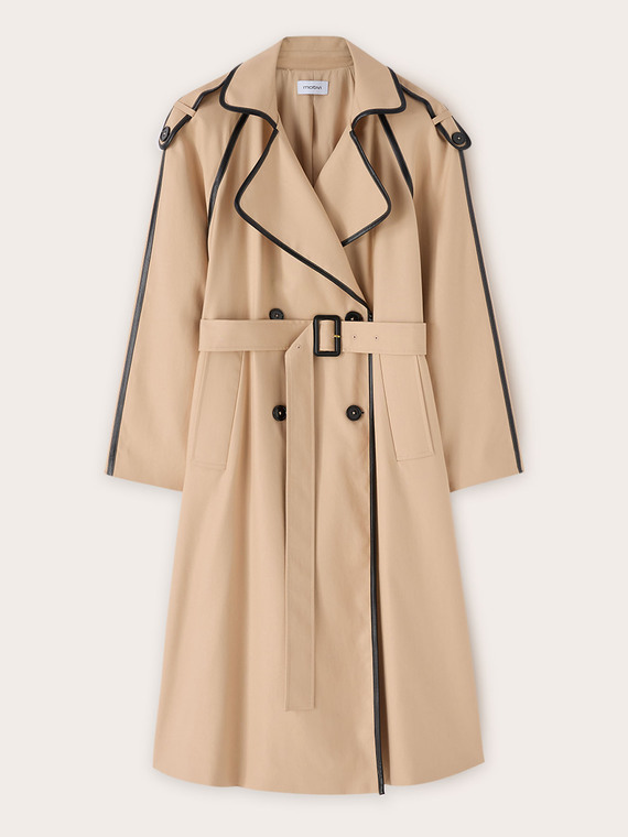 Double-breasted trench coat with trimmings