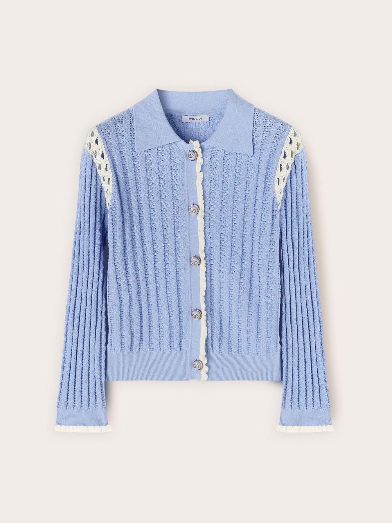 Fine knit cardigan with openwork inserts image number 4