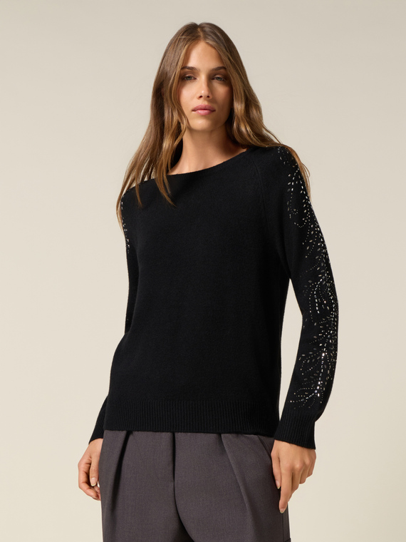 Maglia misto cashmere con pizzo