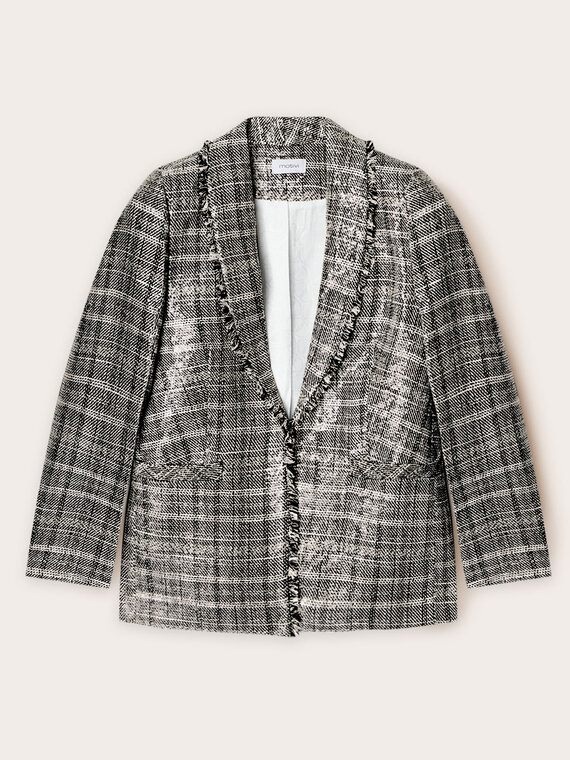 Veste à carreaux en tweed avec paillettes