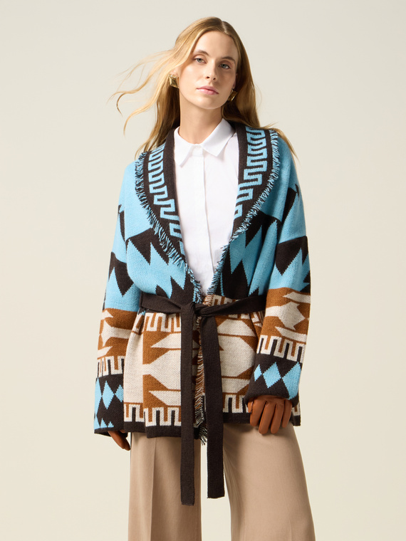 Jacquard cardigan with fringes