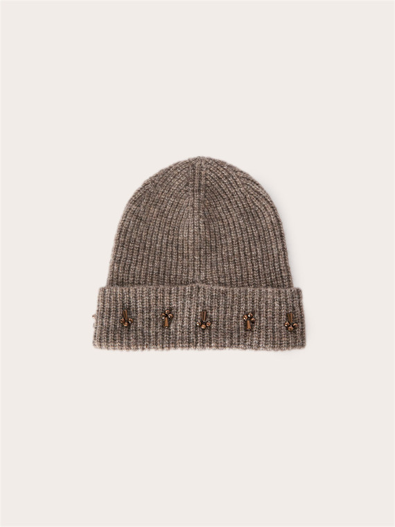 Knit hat with applied stones
