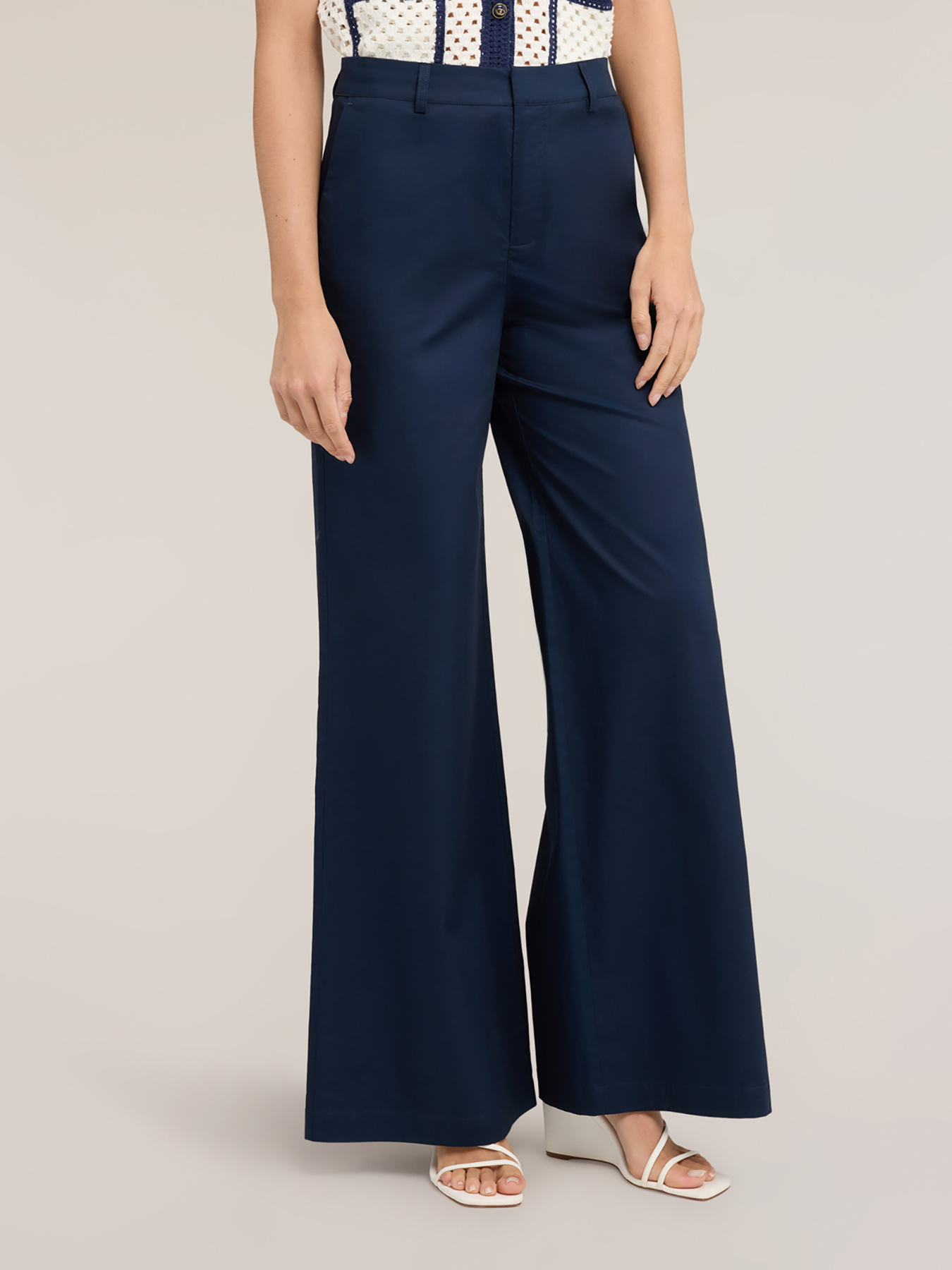 Pantaloni palazzo din twill de bumbac image number 2