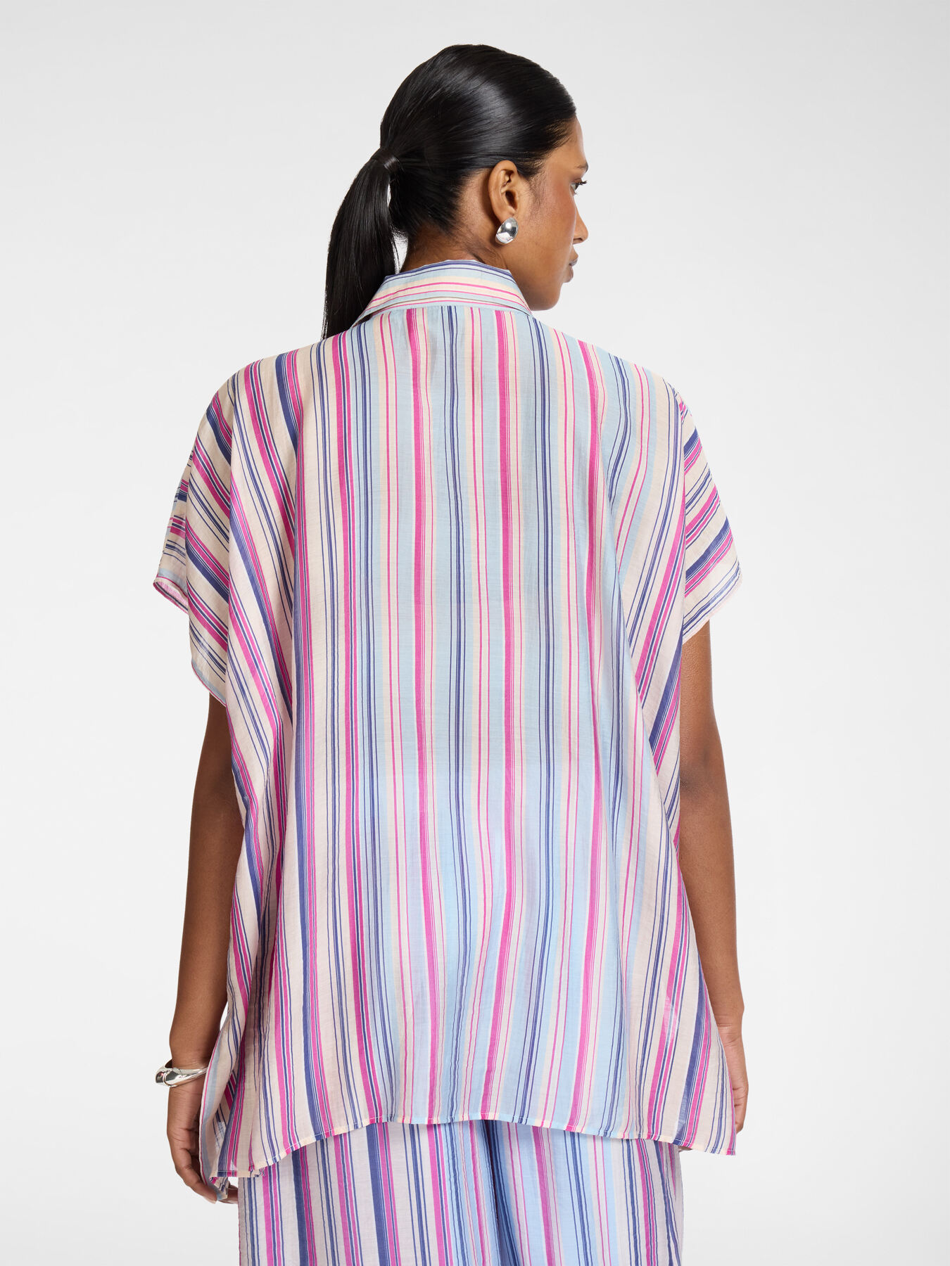 Camicia oversize misto lyocell a righe image number 1