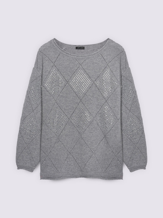 Sweater with diamond knit pattern in pure wool