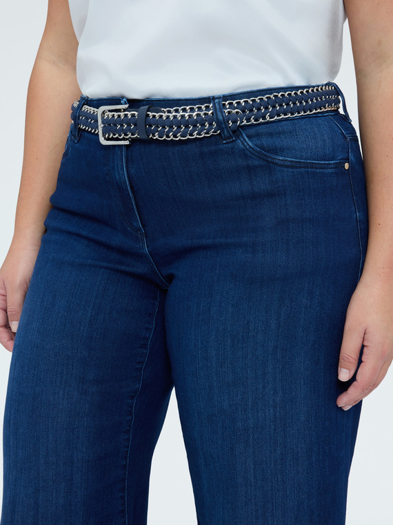 Belt with buckle woven fabric and chain