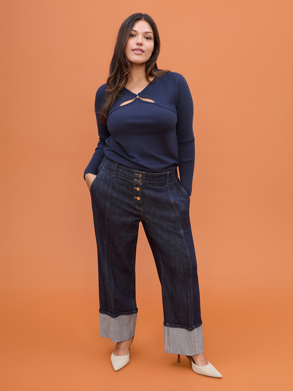 Jeans cropped con maxi risvolto