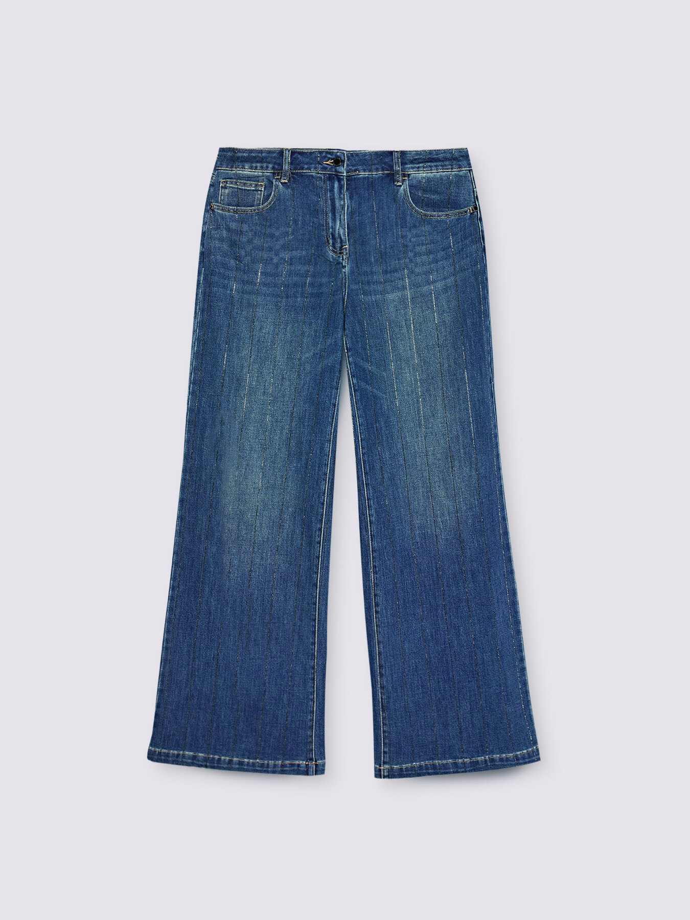 Wide-Leg-Jeans mit Nadelstreifen aus Strass image number 5
