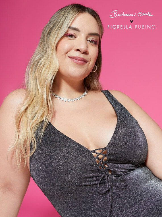 Black lurex one-piece swimsuit