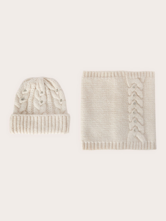 Set fular și căciulă cu pietre crystal