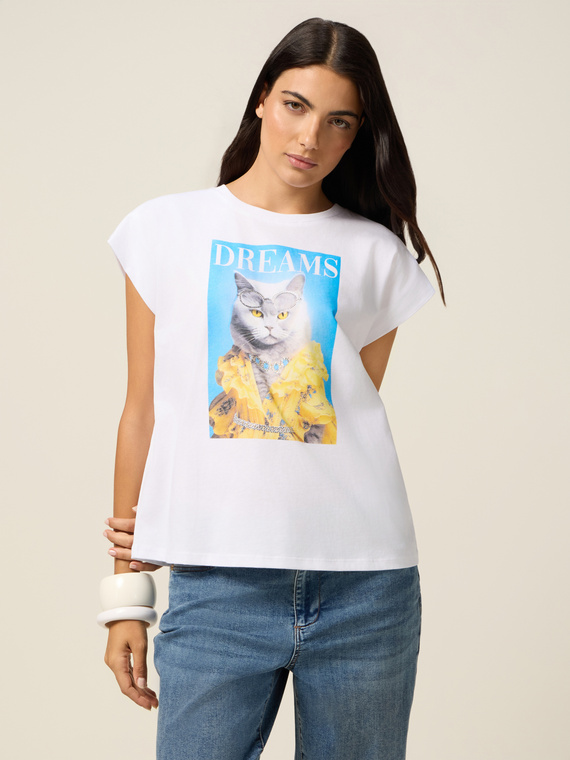 T-shirt con stampa e applicazioni
