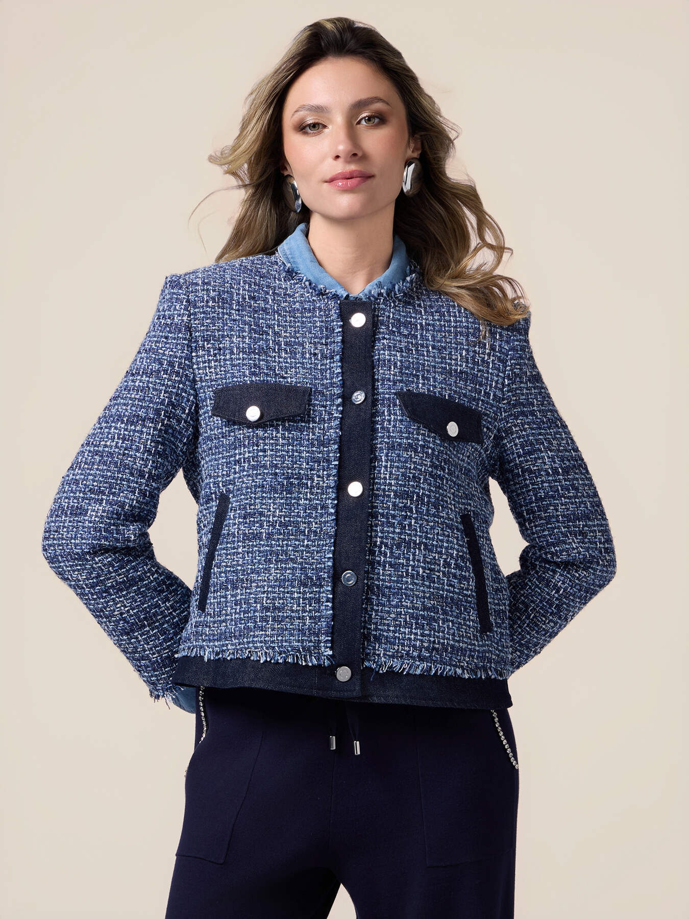 Tweed jacket with denim details image number 0