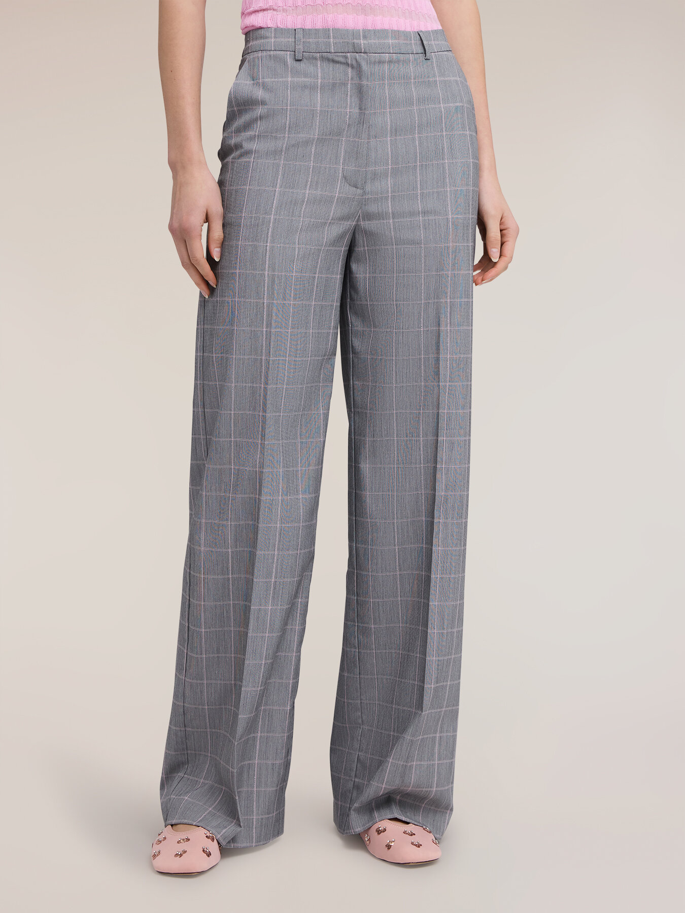 Prince of Wales check palazzo trousers image number 2