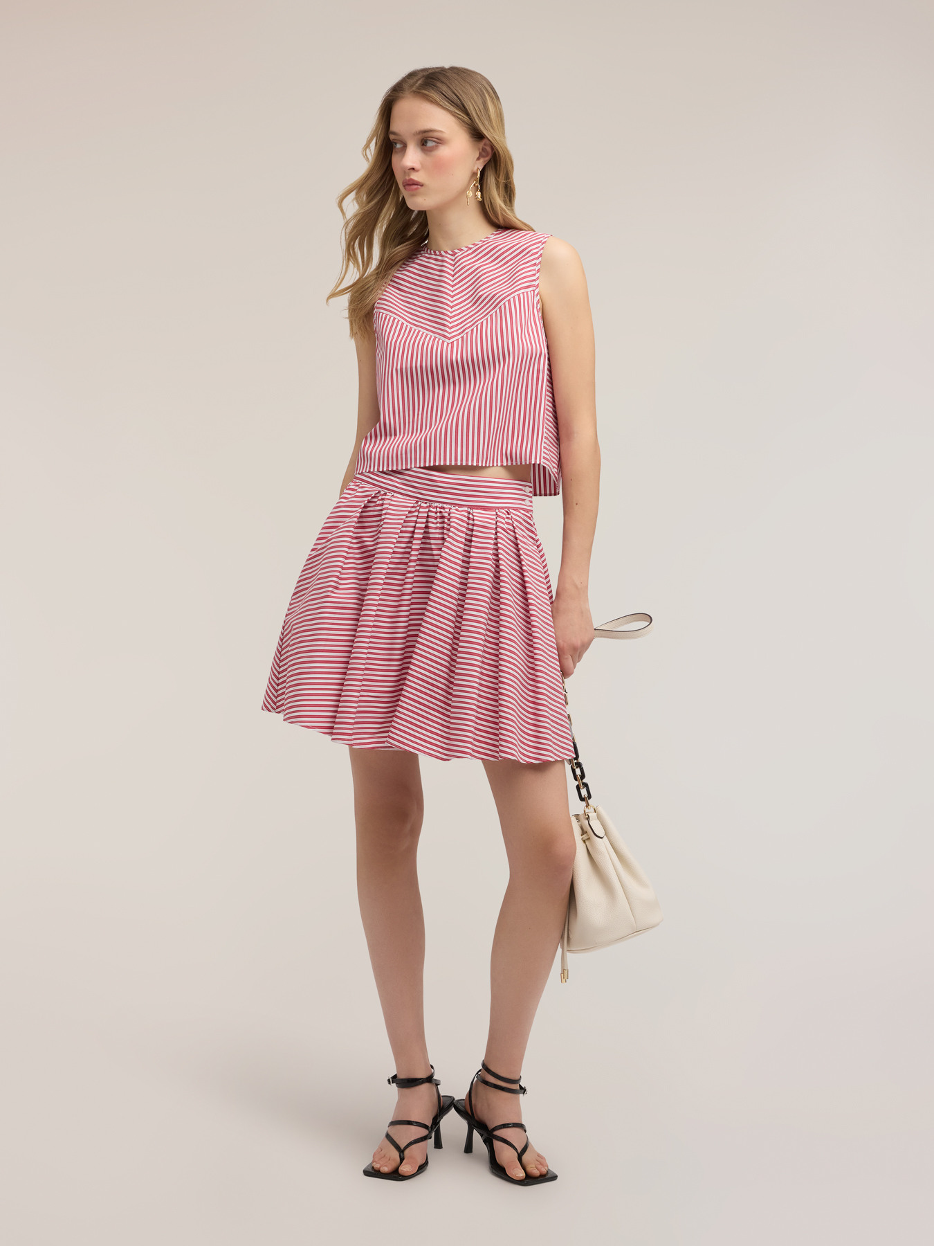 Flared striped poplin mini skirt image number 0