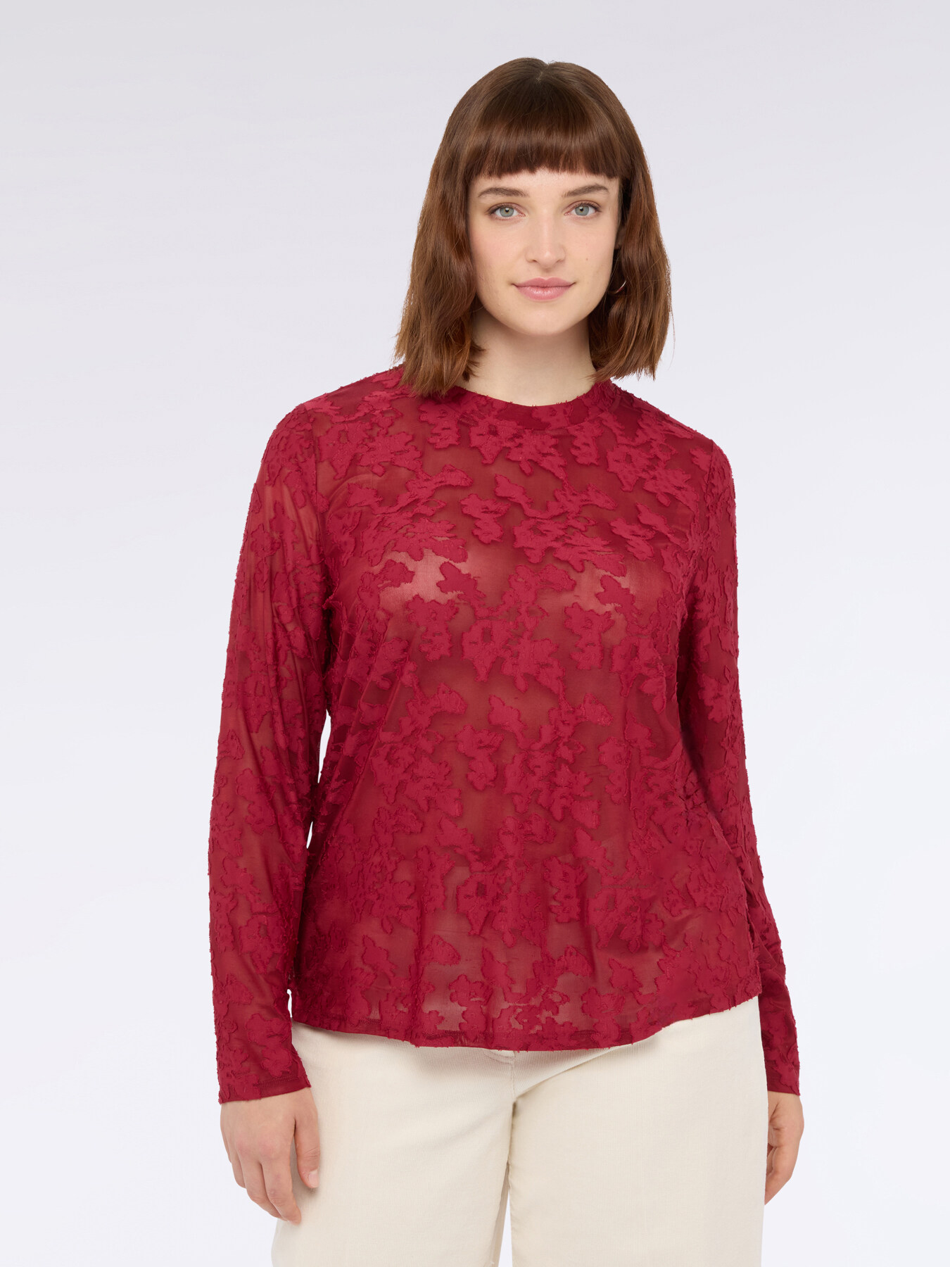 Spitzen-T-Shirt mit Blumenmuster image number 0