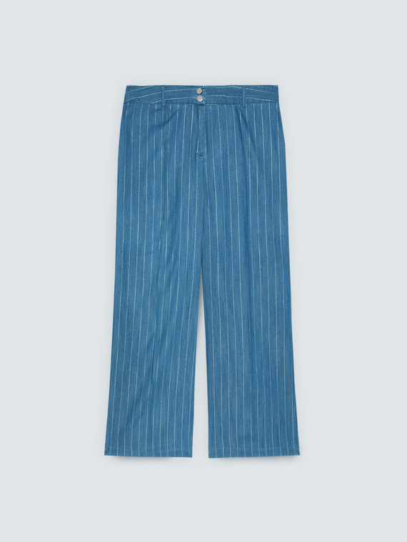 Pantalones Wide Leg en tencel con raya diplom&aacute;tica en lurex