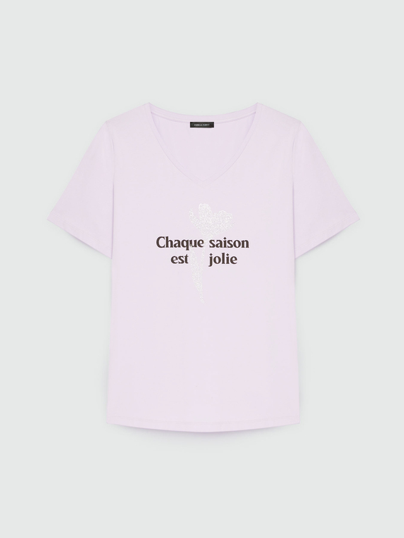 T-Shirt mit Blumendruck und Schriftzug