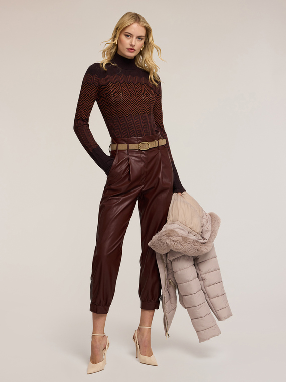 Ribbed turtleneck with chevron pattern