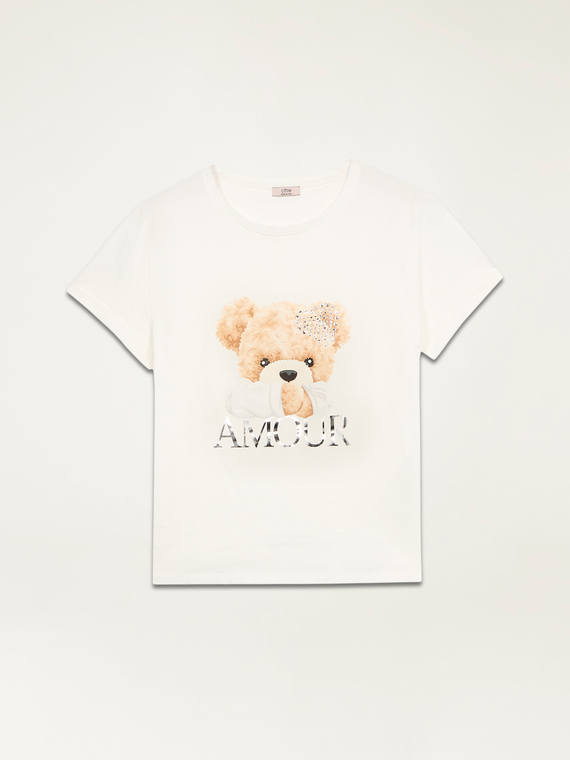 Cotton T-shirt with print and appliqués
