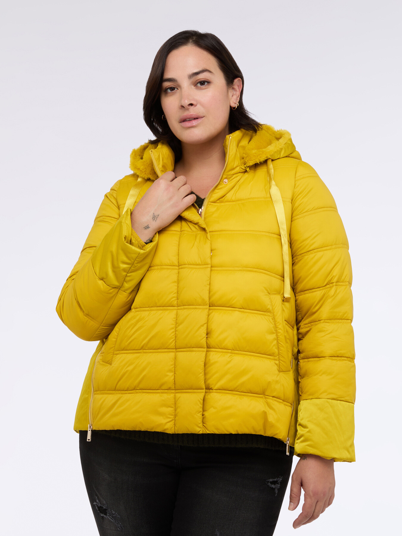 Hybrid down jacket with hood and drawstring image number 6