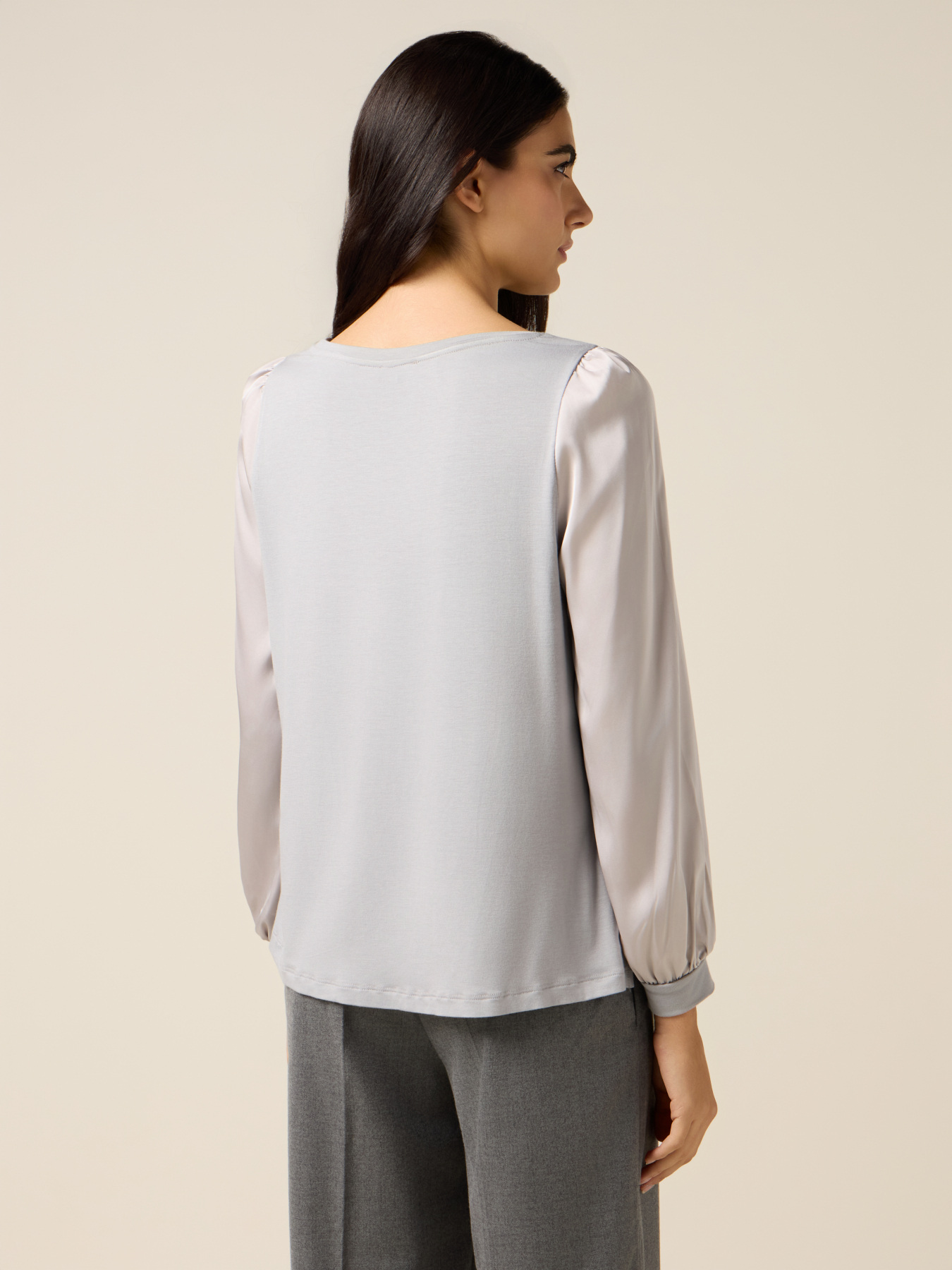 Bi-material t-shirt with print and appliqués image number 1